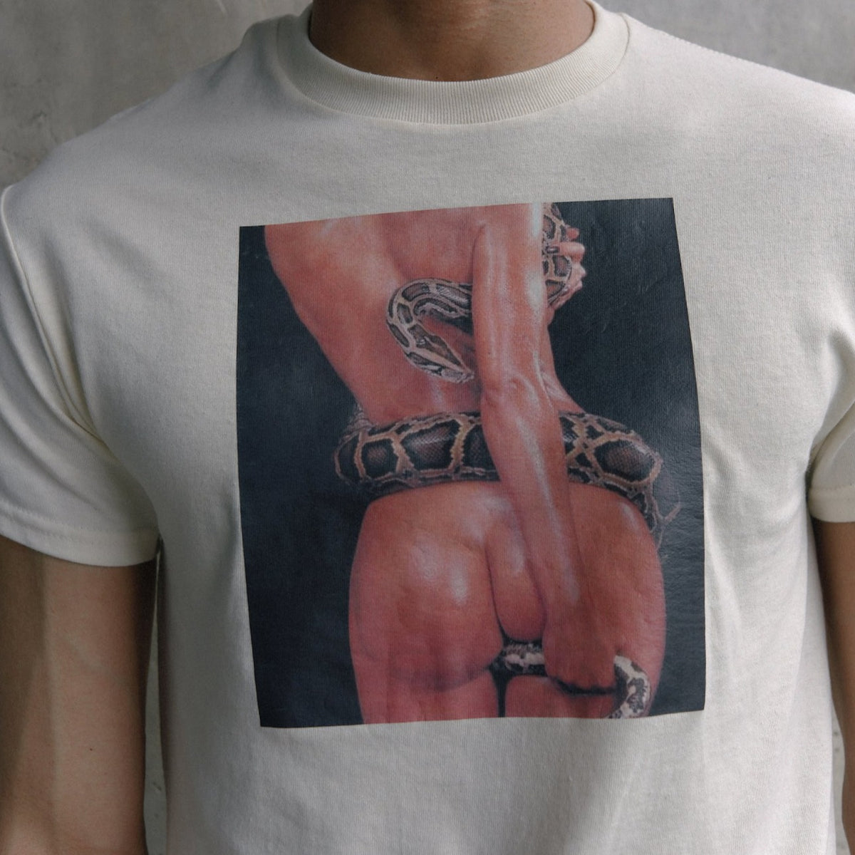 VIKA jewels T-Shirts T-Shirt Snake attacks Creme  regular cut creme t-shirt  heat transfer print: Snake attacks  100% cotton  unisex  model wears size S  handprinted in Berlin