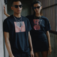 VIKA jewels T-Shirts T-Shirt Snake wraps female body Black  regular cut black t-shirt  heat transfer print: Snake wraps female body  100% cotton  unisex  model wears size L  handprinted in Berlin