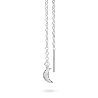 VIKA jewels floating moon earrings VOYAGE EXTRAORDINAIRE COLLECTION 5CM LONG LINK CHAIN WITH A 1CM MOON PENDANT IN THE FRONT 4CM LONG LINK CHAIN IN THE BACK HALF CIRCLE TUBE FOR THE EARLOBE 925 recycled Sterling Silver