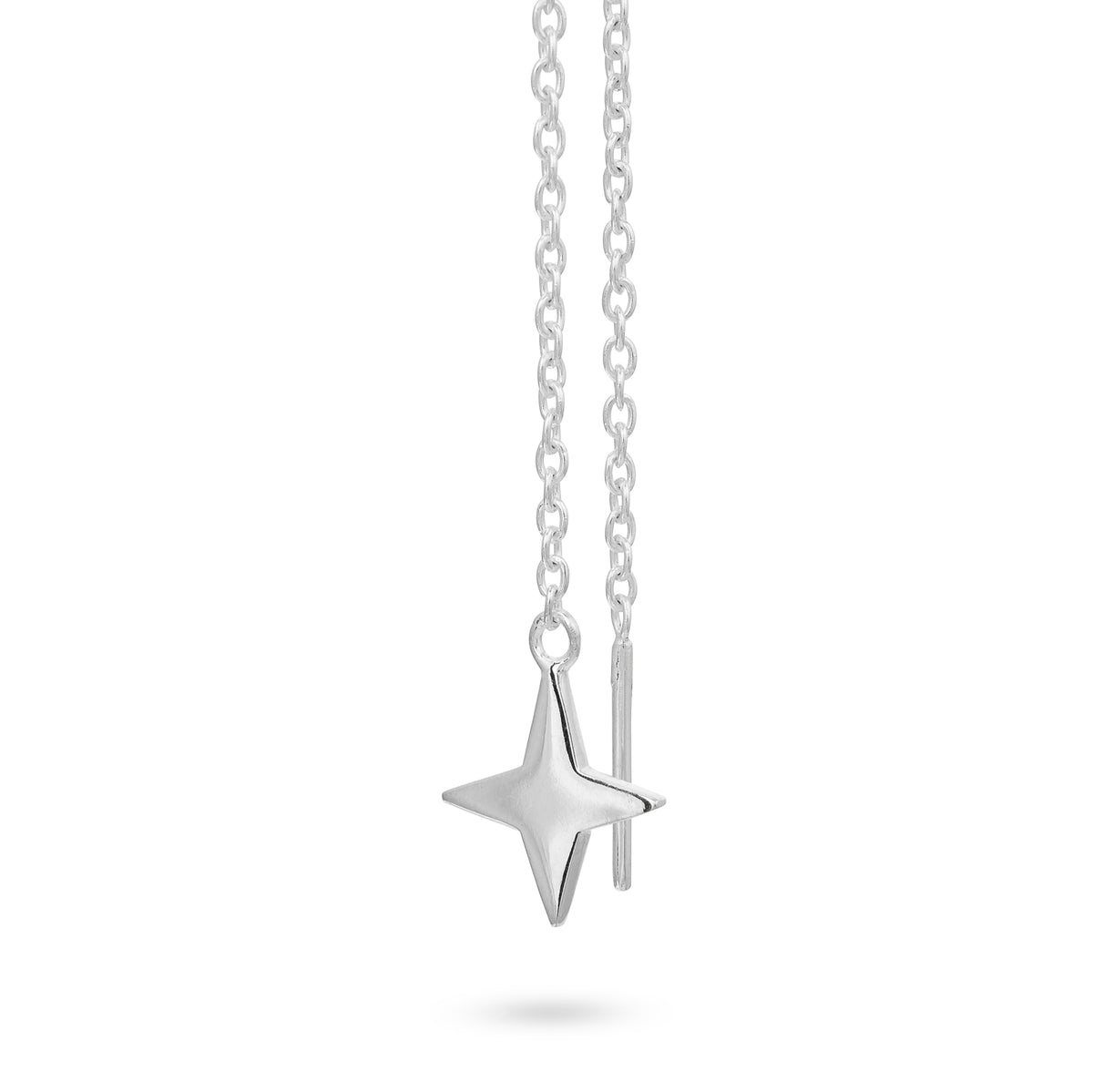 VIKA jewels floating star earrings VOYAGE EXTRAORDINAIRE COLLECTION 5CM LONG LINK CHAIN WITH A 1.5CM STAR PENDANT IN THE FRONT 4CM LONG LINK CHAIN IN THE BACK HALF CIRCLE TUBE FOR THE EARLOBE 925 recycled sterling silver