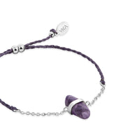 Vika jewels Healing stones bracelet collection AMETHYST BRACELET  hand-braided cord mixed with recycled sterling silver link chain and the amethyst crystal. Unisex.  Amethyst is the stone for perception and intuition as well as self-confidence and willpower. Supports the forehead chakra.  handmade in Bali