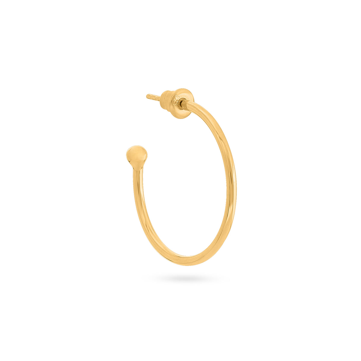 aradiso Perduto Collection OPEN HOOPS gold plated CLASSIC HOOP EARRINGS open with butterfly closure 0.2CM THICK WIRE AVAILABLE IN 2 SIZES SIZE XS IS Ø2CM SIZE S IS Ø3.5CM recycled 925 sterling silver 18 carat gold plated Handmade in Bali
