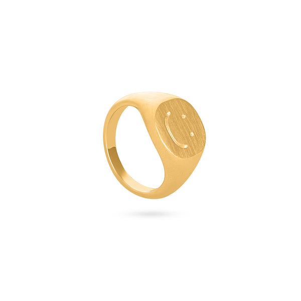 VIKA jewels andhim smiley ring happy gold signet matt recycled sterling silver gold plated 18 handmade unisex bali berlin