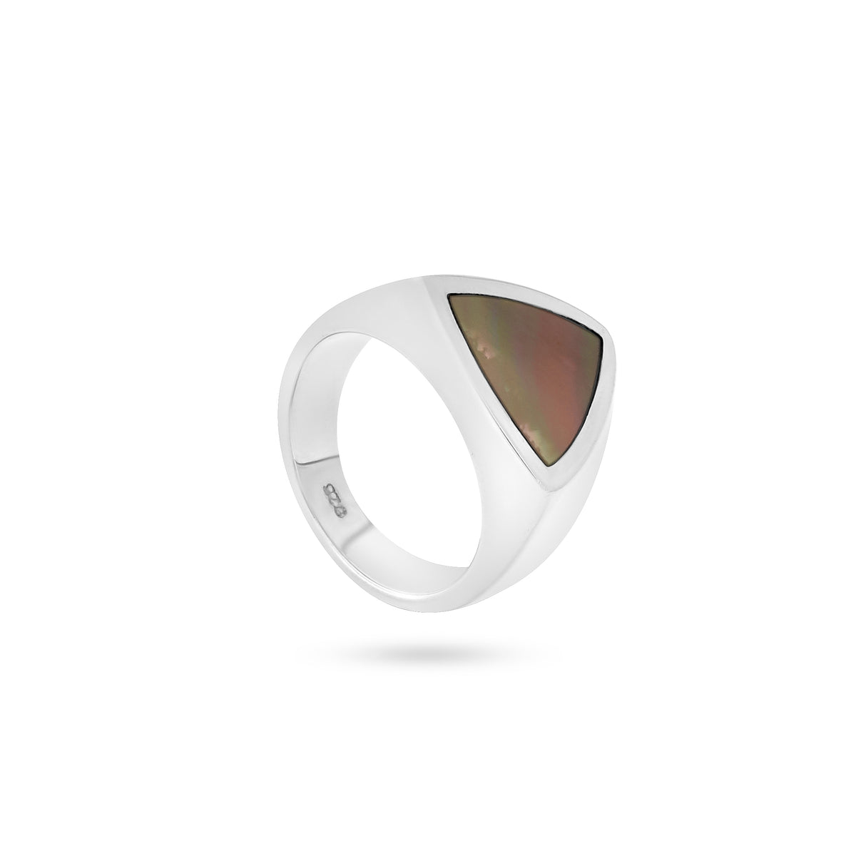 VIKA jewels unisex signet ring with genuine shell recycled sterling silver nude color shell handmade bali triangle