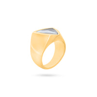 VIKA jewels AMOUREUX COLLECTION CLASSIC UNISEX SIGNET RING WITH GENUINE SHELL and SLIGHTLY ROUNDED SIDES 15 MM LENGTH and 12 MM WIDTH 925 recycled sterling silver handmade in Bali 18 carat gold plated