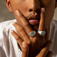 ANDHIM X VIKA JEWELS our new joint creation A smiley signet ring for any finger "sad face" handmade in Bali 925 recycled sterling silver matt finishing unisex