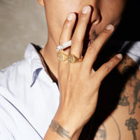 VIKA jewels andhim smiley ring happy gold signet matt recycled sterling silver gold plated 18 handmade unisex bali berlin